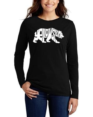 LA Pop Art Yellowstone Bear Word Art Flowy T-shirt - Black