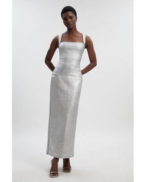 Karen Millen Metallic Strappy Knit Maxi Dress - White