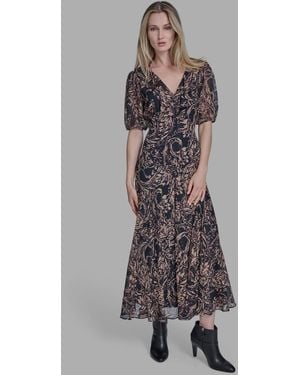 BCBGMAXAZRIA Chiffon Puff Sleeve Open-back Midi Dress - Gray