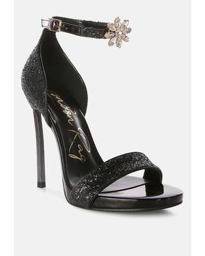 LONDON RAG Straight Fire High Heel Glitter Stilettos Sandals - Black