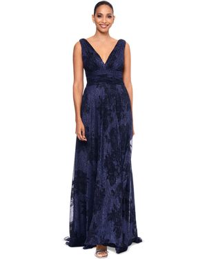 Betsy & Adam Metallic Crinkled Gown - Blue
