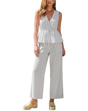 CUPSHE Striped Sleeveless Peplum Top And Wide-leg Pants Matching Set - Gray