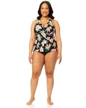 Island Escape Plus Size V Neck Race Back Tank Top Bottoms - Multicolor