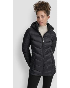 DKNY Chevron-quilted Full-zip Puffer Jacket - Black