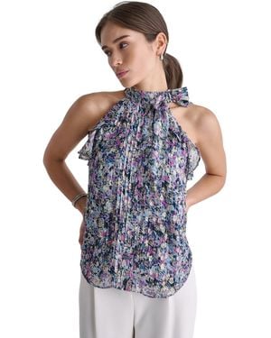 BCBGMAXAZRIA Printed Sleeveless Halter Top - Blue