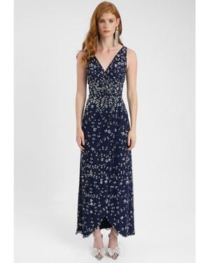 Beauut Embellished Sequin Beaded Maxi Dress With Wrap Bottom - Blue