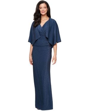 Sl Fashions Empire Waist Open Knit Jacket Gown - Blue