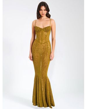Miss Circle Ulani Burnout Velvet Detail Mesh Maxi Dress - Metallic