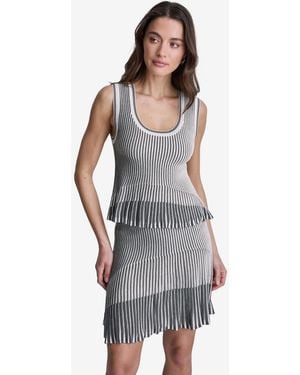 BCBGMAXAZRIA Striped Sleeveless Viscose Tank Top - Gray