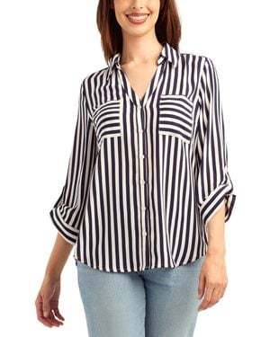 Bcx Printed Button-up Collared Top - White