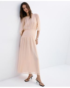 Mango Ruched Chiffon Dress - White