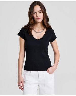 And Now This V-neck Rib-knit Short-sleeve T-shirt - Black