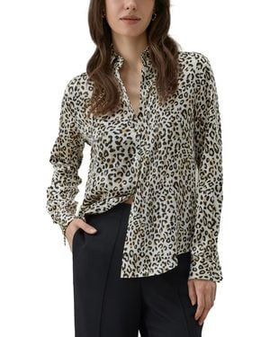 LILYSILK Long-sleeve Leopard-print Silk Blouse - Gray