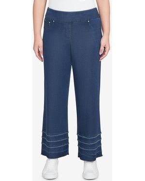 Ruby Rd. Petite Stretch Fringe Pull On Ankle Jeans - Blue