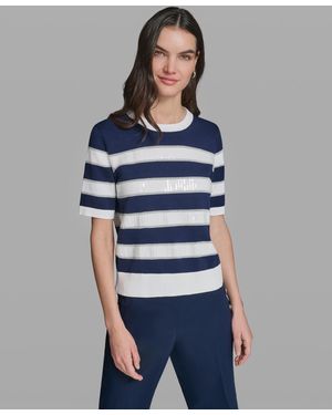 KARL LAGERFELD Short-sleeve Crewneck Sequin Stripe Sweater - Blue
