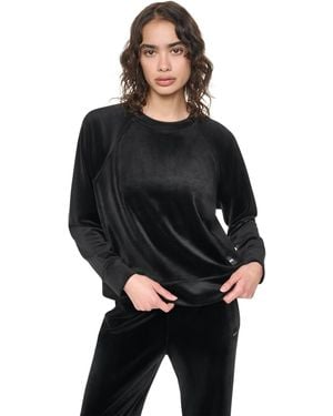 DKNY Velour Raglan Long-sleeve Pullover Top - Black