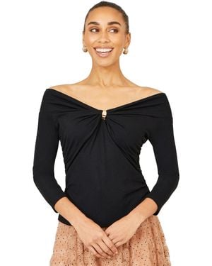 Yumi' Bardot Long Sleeve Jersey Top - Black