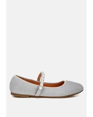 LONDON RAG Corphee Pearl Strapped Glitter Ballerinas - White