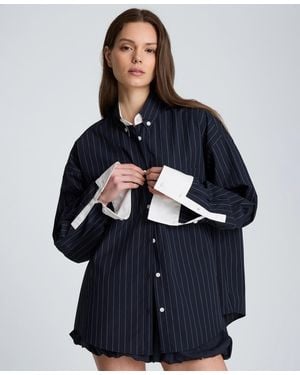 Kenneth Cole Striped Cotton Poplin Long-sleeve Shirt - Blue