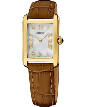 Seiko Essentials Quartz Leather Strap Watch - Metallic