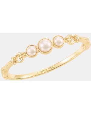 Anne Klein Gold-tone Link Imitation Pearl Open Hinge Bracelet - Metallic