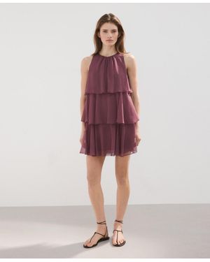 Mango Ruffled Draped Dress - Red