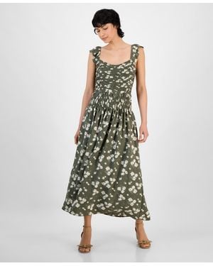 And Now This Flutter-sleeve Smocked Midi Dress - Green