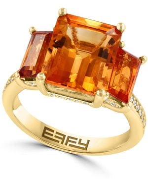 Effy Citrine Three Stone Emerald Cut Ring (7-1/3 Ct. T.w. Citrine - Metallic