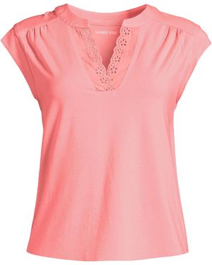 Lands' End Cap Sleeve Lightweight Jersey Lace Shoulder Tee - Pink