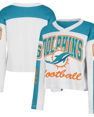 '47 Miami Dolphins Exclamation Metro V-neck Long-sleeves Jersey T-shirt - Blue