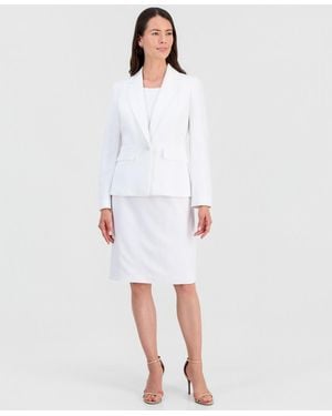 Le Suit One-button Peplum Jacket & Basic Sheath Dress Suit - White