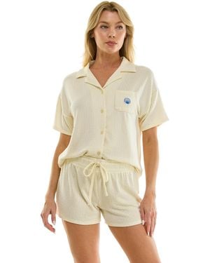 Jaclyn Intimates Knit Seersucker Notch Collar Top And Shorts - White