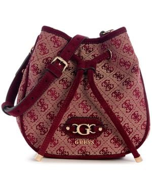 Guess Samantha Small Drawstring Bucket Handbag - Red