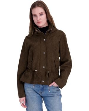 Tahari Faux Suede Hooded Anorak Coat - Brown