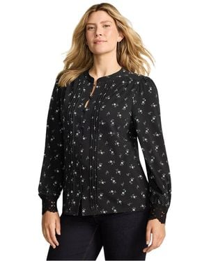 Lands' End Petite Lightweight Jersey Long Sleeve Button Front Pintuck Top - Black