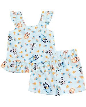 Bluey Girls Matching Family Tank Top And Shorts Outfit Set - Blue