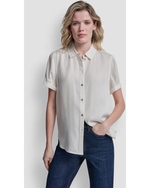 DKNY Print Rolled Short Sleeve Shirt - Gray