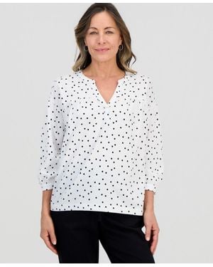 Style & Co. Petite 3/4-puff-sleeve Knit Top - White