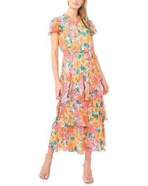 SAM & JESS Tiered Floral Flutter-sleeve Maxi Dress