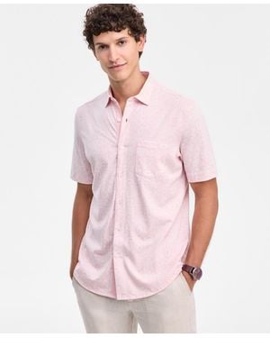 Club Room Medal Print Short-sleeve Button-up Knit Shirt - Pink