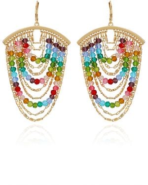 Guess Multi-colored Beaded Tiered Linear Drop Earrings - Metallic