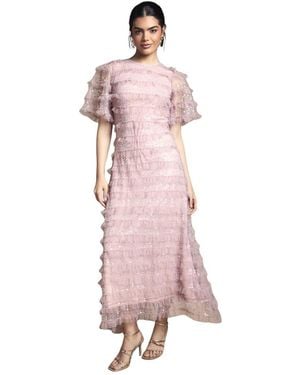 Oasis Sequin Ruffle-detail Short-sleeve Maxi Dress - Pink