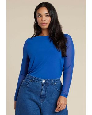 Eloquii Sheer Sleeve Tee - Blue
