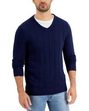 Club Room Drop-needle V-neck Cotton Sweater - Blue