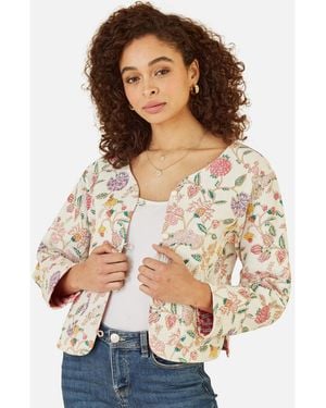 Yumi' Floral Reversible Cotton Quilted Jacket - Natural