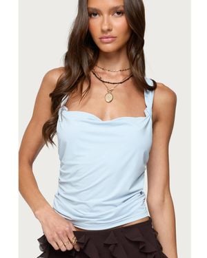 Edikted Liza Knotted Cowl Neck Top - White