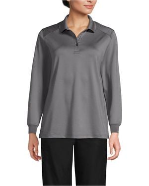 Lands' End School Uniform Long Sleeve Rapid Dry Polo Shirt - Gray
