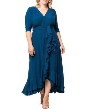 Kiyonna Plus Size Veronica Ruffled Evening Gown - Blue