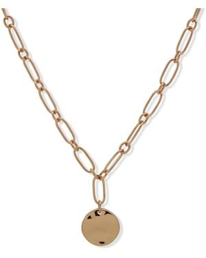 Nine West 17" Wavy Textured Pendant Necklace Gold Tone - Metallic