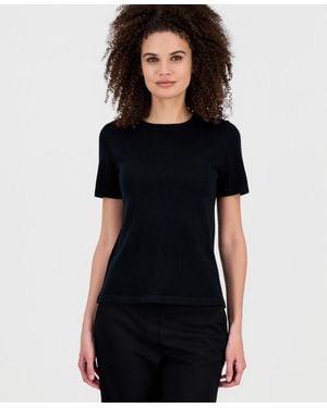 Anne Klein Merino Wool Short-sleeve Sweater - Black